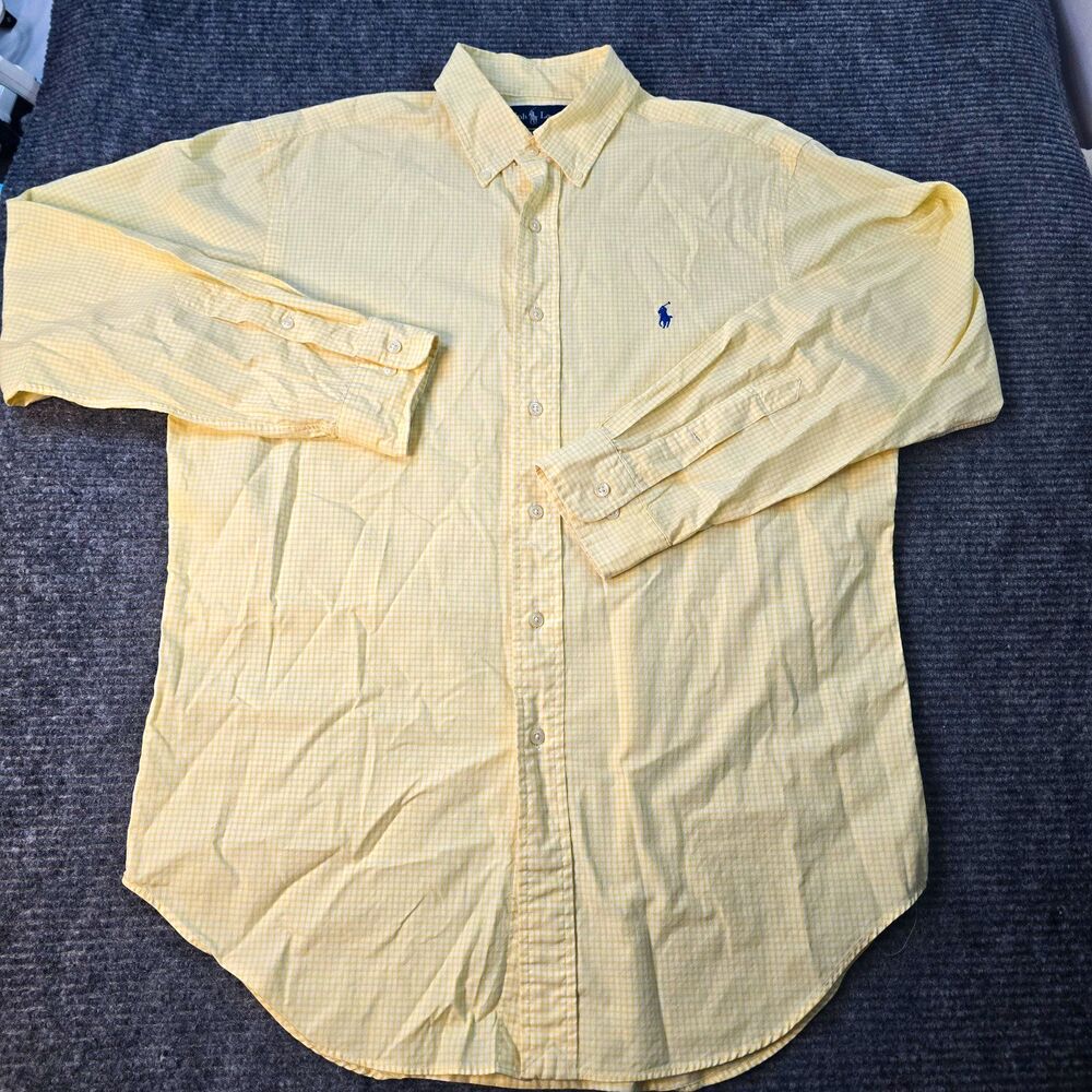 Ralph Lauren Dress Shirt Mens Large 16-32/33 Classic Button Yellow w/ Blue Pony